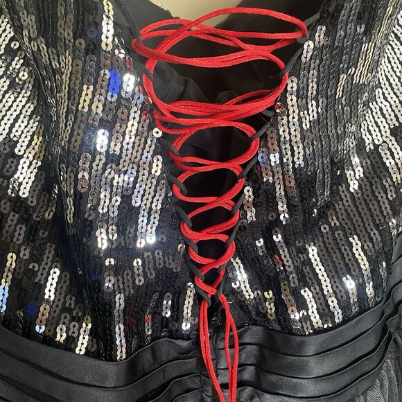 Joli Formal Dress Sz 20 Strapless Black Sequin Corset Tulle Ball Gown Prom - Picture 5 of 12